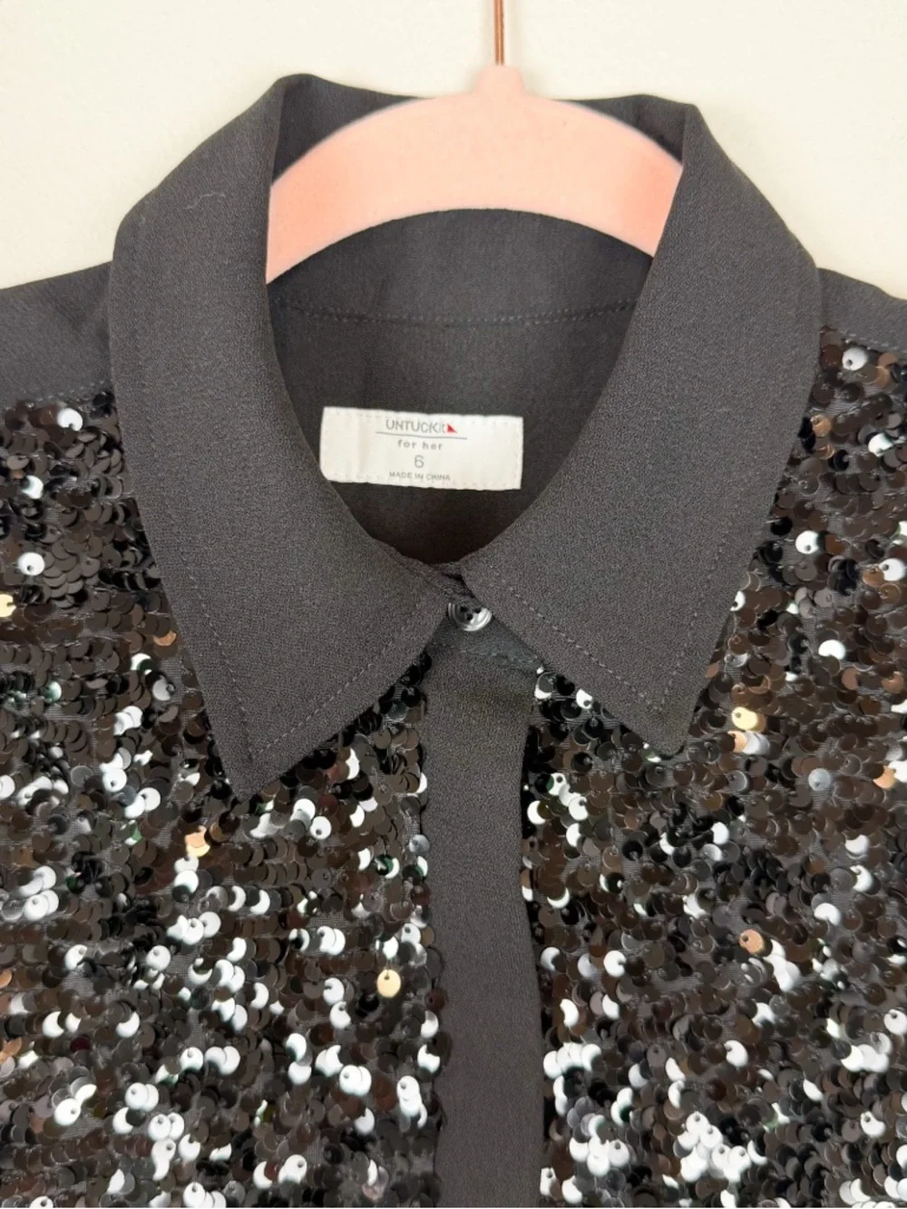 Untuckit Black Sequin Crepe Lexie Shirt Dress Long Sleeve Midi Size 6 - Picture 6 of 11